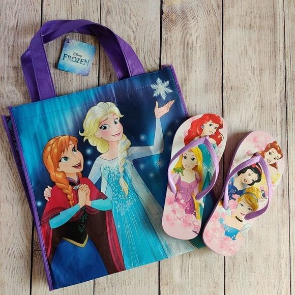 Disney Other - Disney Princess flip flop & reusable bag set